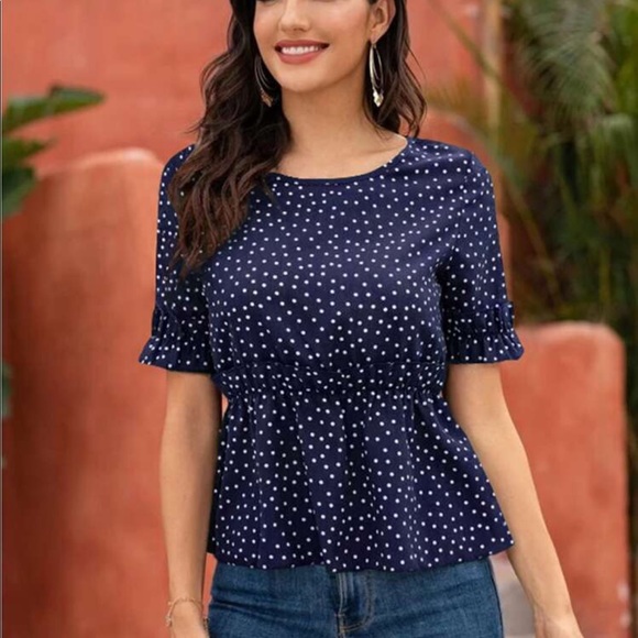 Blue polka dot Ruffle Hem Blouse from Shein - Picture 5 of 9